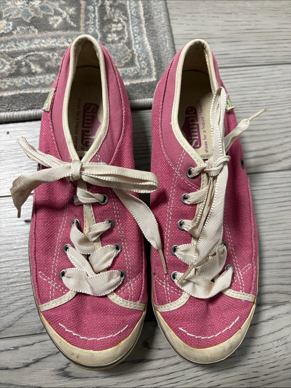 Simple  by Ugg Pink Canvas Low-Top Lace-Up Sneakers with Cream Accents